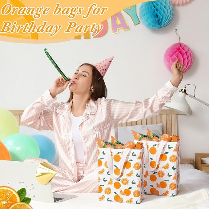 Supervitae 24 Pack Cutie Gift Bags Medium Goodie Orange Citrus Party Favor Bags Reusable Non Woven Totes for Fruit Birthday Wedding Baby Shower Party Family Holiday Travel(9.8" x 7.9" x 3.9")