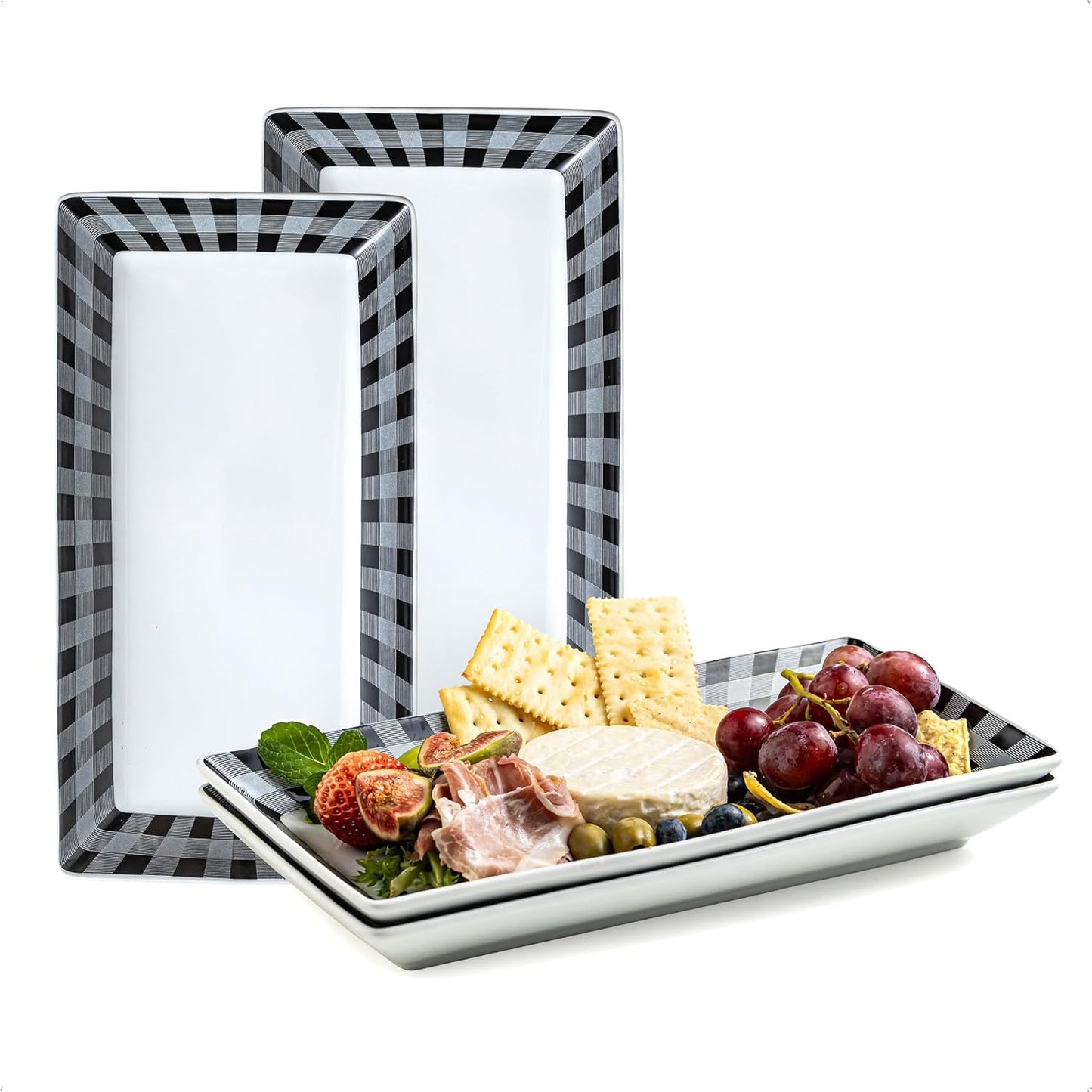 YHOSSEUN Ceramic Serving Platters Set of 4, Appetizer Serving Dishes Rectangular Dinner Sushi Plates for Parties, Halloween Table Decor, Checkered, 10 Inch