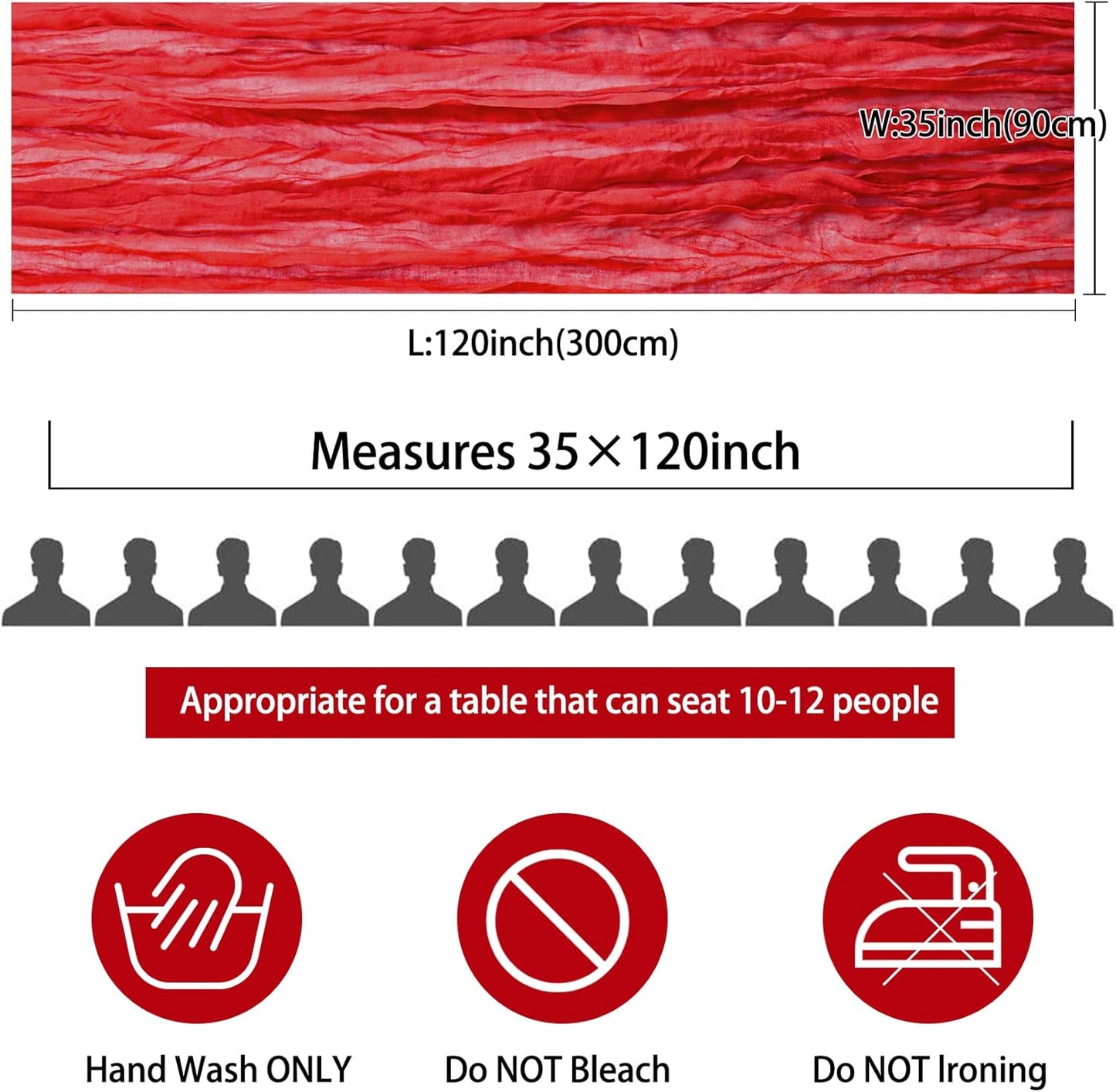 12 Pack 10Ft Cheesecloth Table Runner 35x120 Inch Boho Gauze Table Runner Rustic Cheese Cloth Long Romantic Table Runners for Wedding Bridal Shower Birthday Party Table Decor (Red)