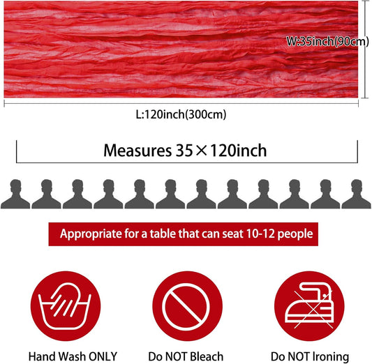 12 Pack 10Ft Cheesecloth Table Runner 35x120 Inch Boho Gauze Table Runner Rustic Cheese Cloth Long Romantic Table Runners for Wedding Bridal Shower Birthday Party Table Decor (Red)