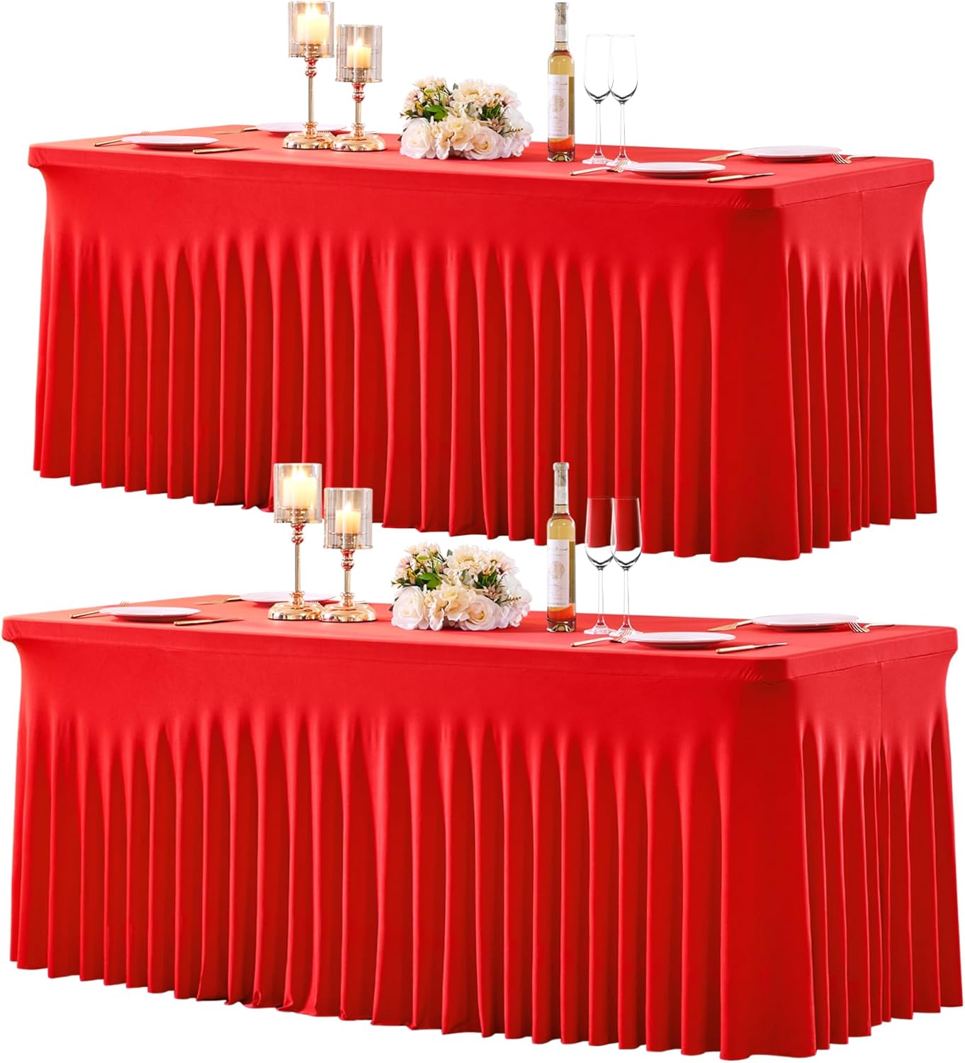 Gogoparti 2 Pack Red Spandex Fitted Table Cloth for 6ft Rectangle Tables, 72" x 30", Stretchable, Wrinkle Free, Machine Washable