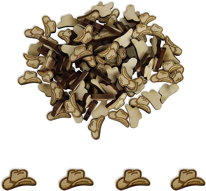 Confetti - Engraved Wood - Rustic Wooden Wedding Decor Party Table Scatter Decorations (Cowboy/Cowgirl Hat)