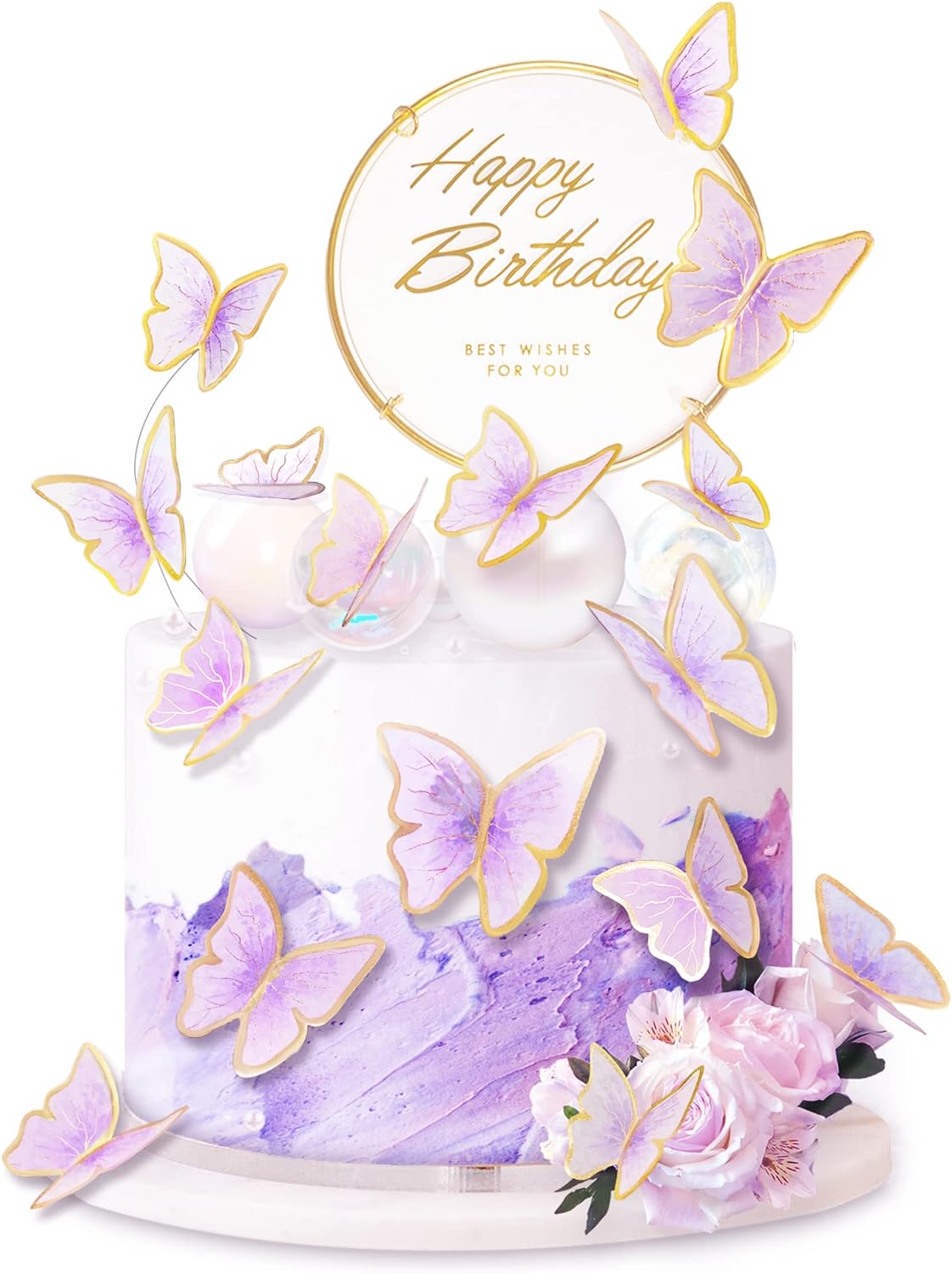 10-Pieces Purple Gold Butterfly Cake Toppers Happy Birthday 1-Metal Gold Birthday Cake Butterfly Party Decorations