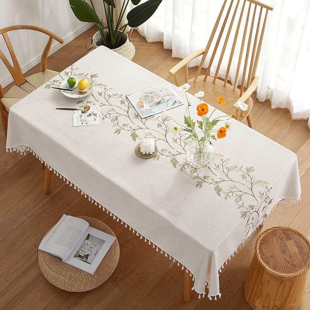 Pahajim Rustic Linen Tablecloth Cotton Waterproof Table Cloth for Kitchen Dining with Tassel Rectangle Tablecloths Rectangle/Oblong,55''x71'',4-6 Seats