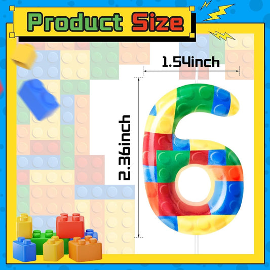 Building Block Themed Birthday Candle Number 6 Candle Birthday Party Decoration Cake Topper for Building Block Party Decoration Theme Parties Supplies (Number 6)