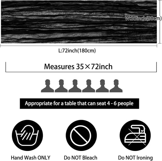 12 Pack Boho Gauze Table Runner 35x72 Inch - Rustic Cheese Cloth Long Table Runner for Wedding, Bridal Shower, Birthday Party Decor (Black)