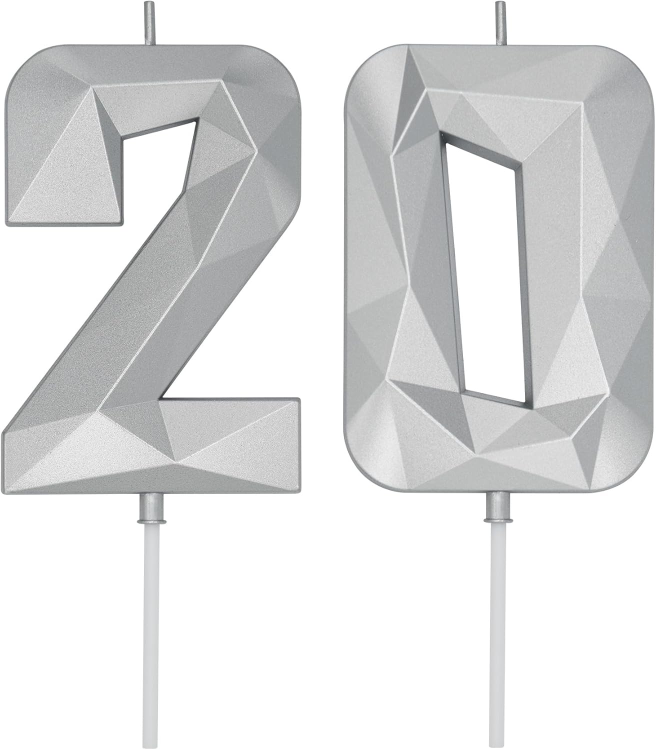 DERVENTA Birthday Candle Big Number 3D Silver 3.7 inch Party Celebration Anniversary Decoration Cake Topper 1 Piece (Number 20 Silver)