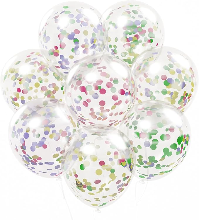 AFTERLOON® Biodegradable Balloons 24 pcs Clear 12" with Shiny Rainbow Circle Confetti, Thickened Extra Strong Latex Helium Float, Baby Shower Gender Reveal Garland Wedding Birthday Party Decorations