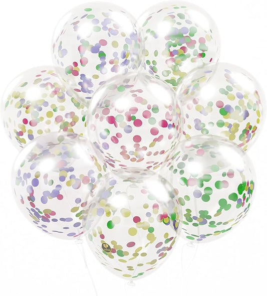 AFTERLOON® Biodegradable Balloons 24 pcs Clear 12" with Shiny Rainbow Circle Confetti, Thickened Extra Strong Latex Helium Float, Baby Shower Gender Reveal Garland Wedding Birthday Party Decorations