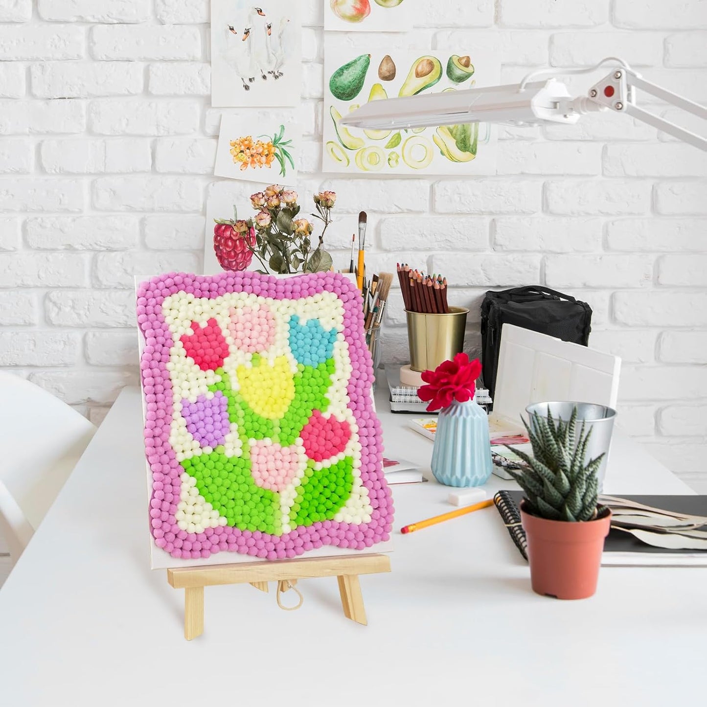 Funto Tulip Pom Pom Painting Art Kit, 1100+ pom poms, Canvas and Sturdy Easel for Home Decor, Suitable for Kids and Adults DIY Painting