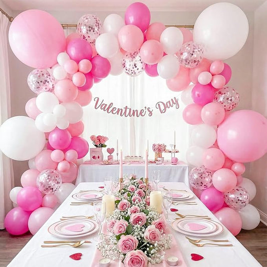 LovesTown Pink Balloon Garland Kit, 150PCS Arch Kit Pastel Light Pink White Balloons Pink Confetti Metallic Latex Balloons for Wedding Party Decorations