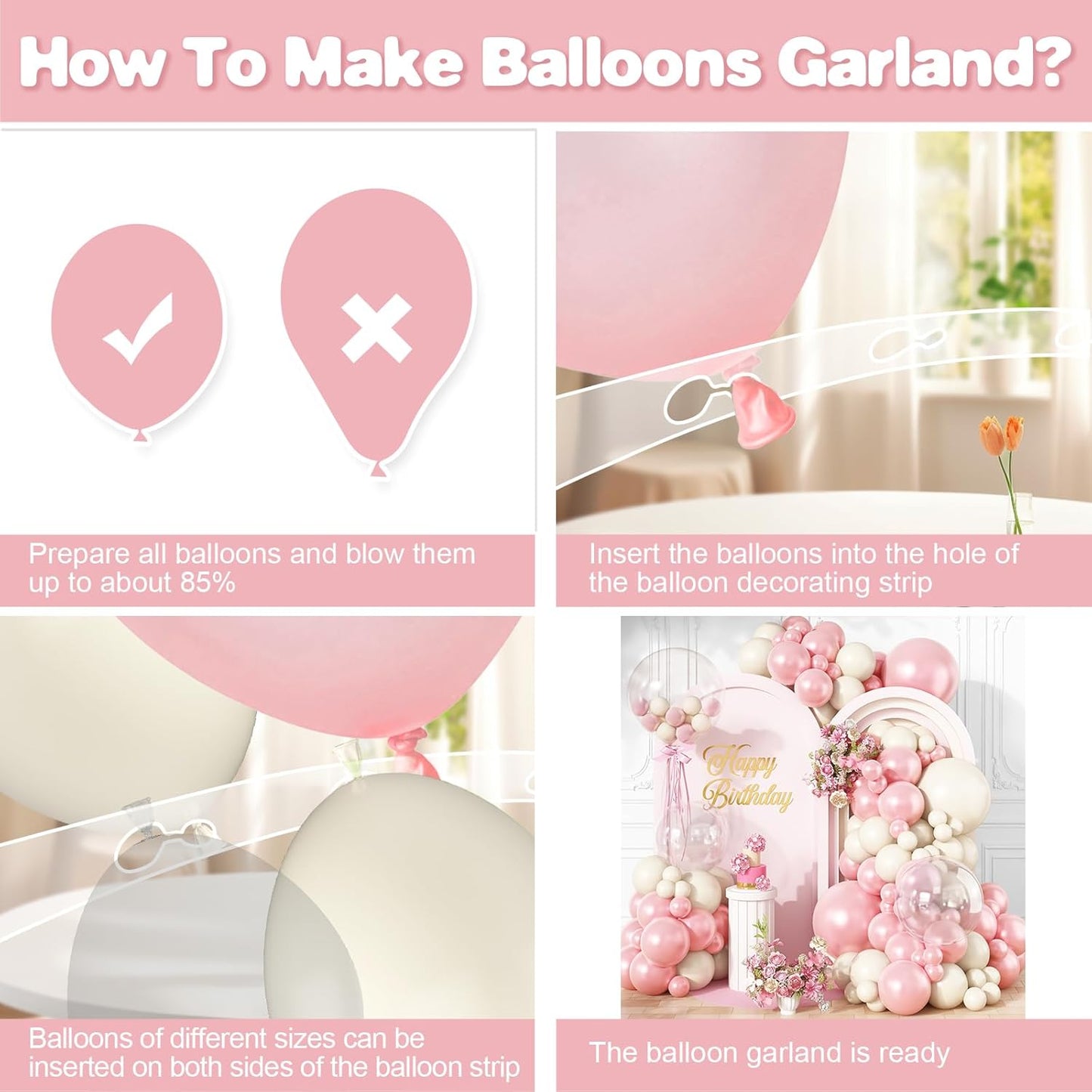 Pearl Pink and White Balloons Arch, Double Stuffed Pearl Pink Sand White Balloons 18/12/10/5 Inch Light Pink Pearl Balloon Garland Kit for Girl Bridal Shower Wedding Birthday Party Decor