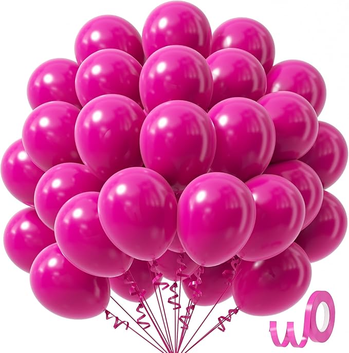 Hot Pink Balloons 12 inch, Hot Pink Latex Balloons 50pcs Party Balloons for Wedding Engagement Bridal Bachelorette Tropical Birthday Party Decorations