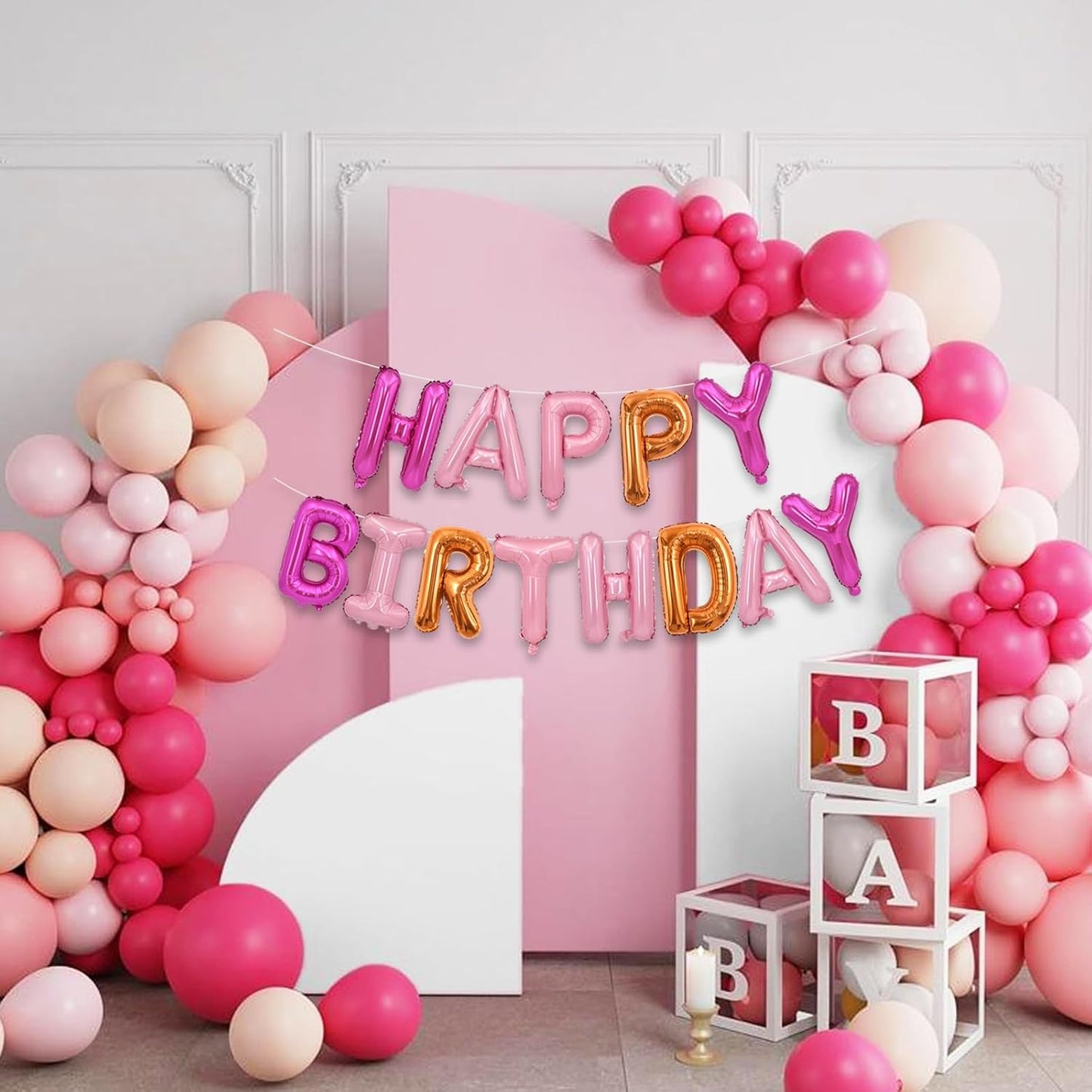 TONIFUL Happy Birthday Balloons Banner 16 Inch Mylar Foil Letters Birthday Sign Reusable for Girls Boys Kids & Adults Birthday Party Decorations Supplies（Hot Light Pink Orange）