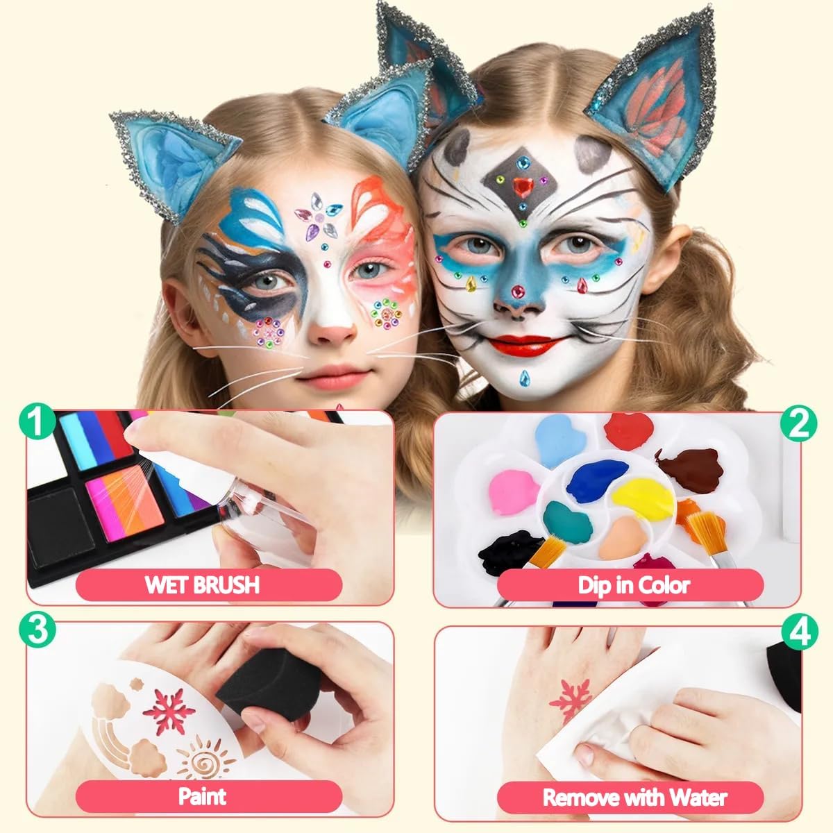 26 Colors Face & Body Paint Palette Kit ,Halloween Makeup Kit, face painting kit professional, Ideal for Halloween Cosplay Party SFX Arty Stage Makeup(26-Colors Set)