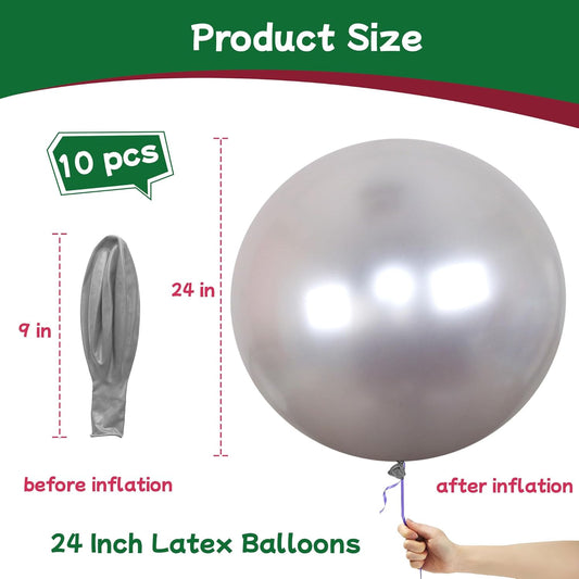 AZOWA 24 Inch Gold and Sliver Balloon 10 Large Latex Round Balloons for Party Wedding Birthday Baby Shower Decoration (Gold and Sliver, 10 Pcs)