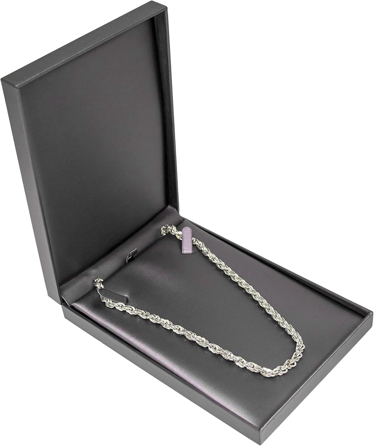 Novel Box Silver Jewelry Box for Necklace 5.5x8x1.87 Inches - Necklaces Gift Box for Proposal Wedding Engagement - Faux Leatherette Jewelry Display Box - Gift Presentation Boxes for Necklaces