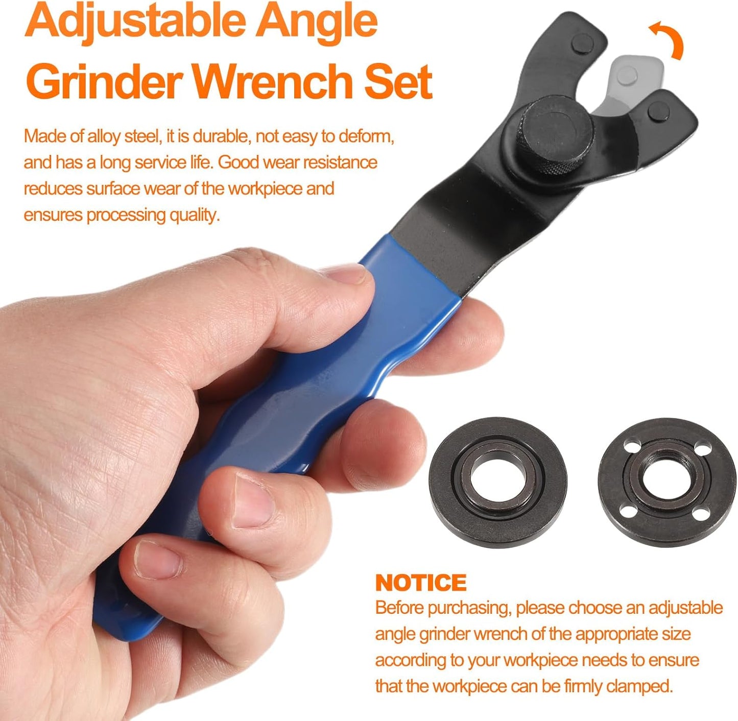 HARFINGTON Adjustable Angle Grinder Wrench Set 0.4"-1.9" Range Universal Lock Nut Pin Spanner Wrench with Grinder Shaft Nut for Angle Grinder Table Grinder, Blue