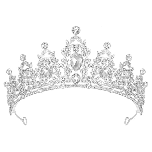 SWEETV Jeweled Tiaras and Crowns for Women, Crystal Queen Crown, Silver Wedding Tiara for Bride, Metal Birthday Quinceanera Pageant Prom Headpieces
