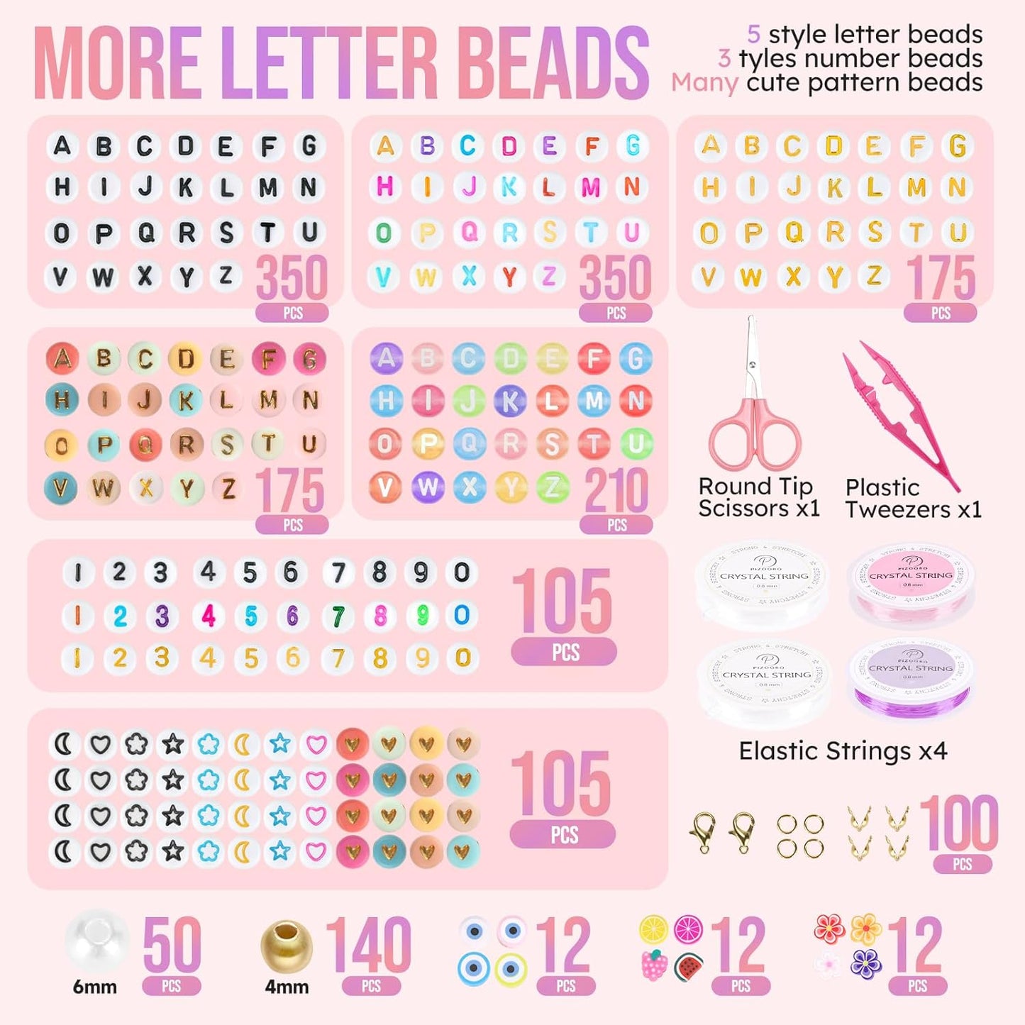 Pizooro Friendship Bracelet Kit with 96 Colors,13440 Clay Beads,1470 Letter Beads for Jewelry Making - 5 Styles of Round Alphabet, Number& Pattern Beads with 4 Elastic Strings, Crafts Gift for Teens