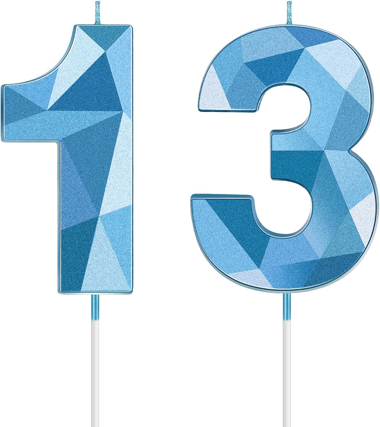 Nuanchu 13th Birthday Candles, Blue Number 13 Candles Happy Birthday Cake Topper 3D Diamond Shape Numeral Cake Decoration for Boy Girl Women Wedding Theme Party Anniversary Favors(Blue)