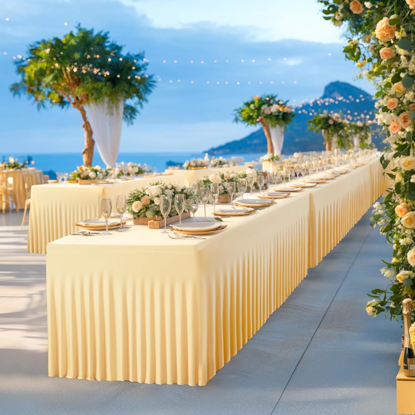 Besutolife 2 Pack Champagne Spandex Tablecloth for 6ft Rectangle Tables Fitted Table Cloth Stretch Table Covers Skirt 6ft Rectangular Tablecloths for Banquet Parties Wedding Decorations