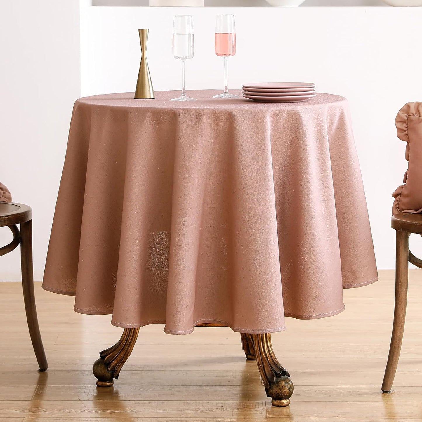 ISAENNE Pink Tablecloth for Round Tables,Linen Table Cloth Solid Color Plain Simplicity,Heavy Durable Table Cover for Dining Kitchen Decor Party Banquet, Diameter 55"