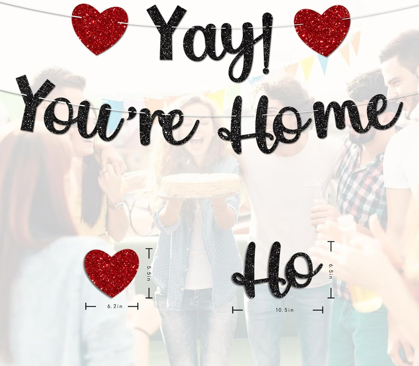 Black Glitter Welcome Home Banner, Yay! You're Home Banner for Welcome Back, Housewarming & Military Return Party Decorations & Decor, No DIY.