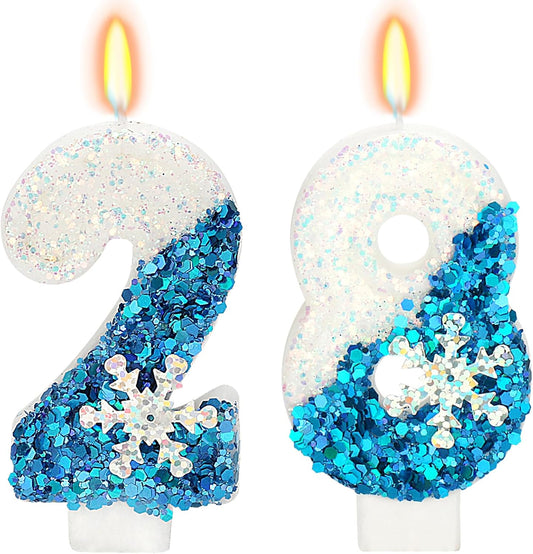 Snow Themed Birthday Candles, Birthday Candle for Party Supplies, Winter Birthday Party Supplies, 2.76 inch Number 28 Candle Cake Topper Decoration (Number 28)