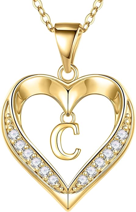 TURANDOSS Valentines Day Gifts for Kids Teen Girls - Heart Initial Necklaces, Dainty 14K Gold Plated CZ Heart Letter A-Z Pendant Necklace Trendy Jewelry Valentines Day Gifts for Wife Girlfriend