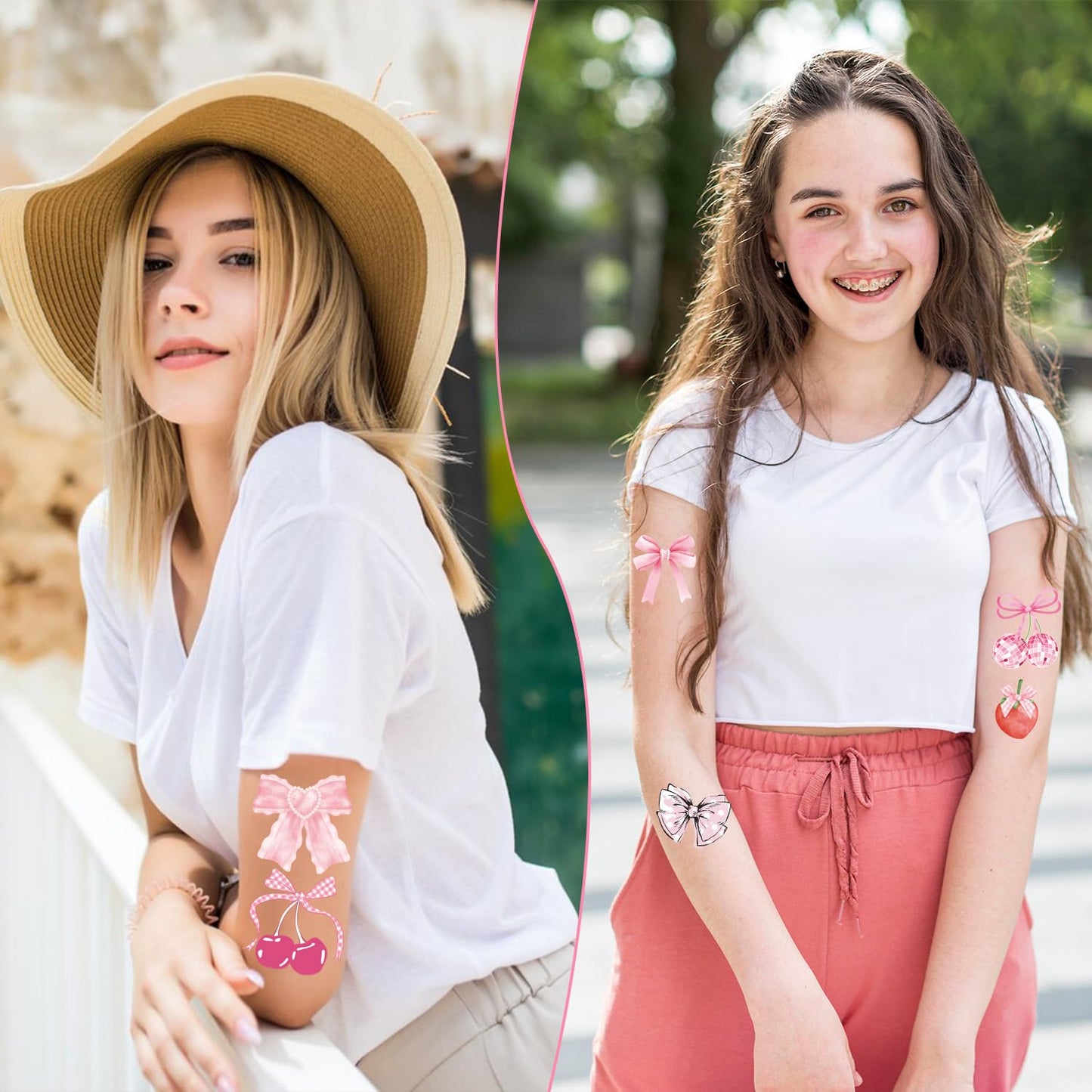 Bows Temporary Tattoos Stickers - 200+ Coquete Birthday Decorations Cute Bow Cherry Ribbon Fake Tattoos Stickers Gift Theme Party Favors Supplies Body Art for Girls Prizes Classroom