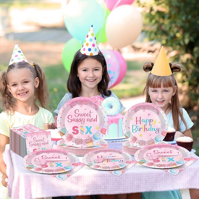 96 PCS Donut 7th Party Plates and Napkins CHristmas Donuts Party Tableware Supplies Sweet Sassy Seven Year Old Plates Napkins Decors Donuts Decorations for Kids Birthday Gatherings Decorations