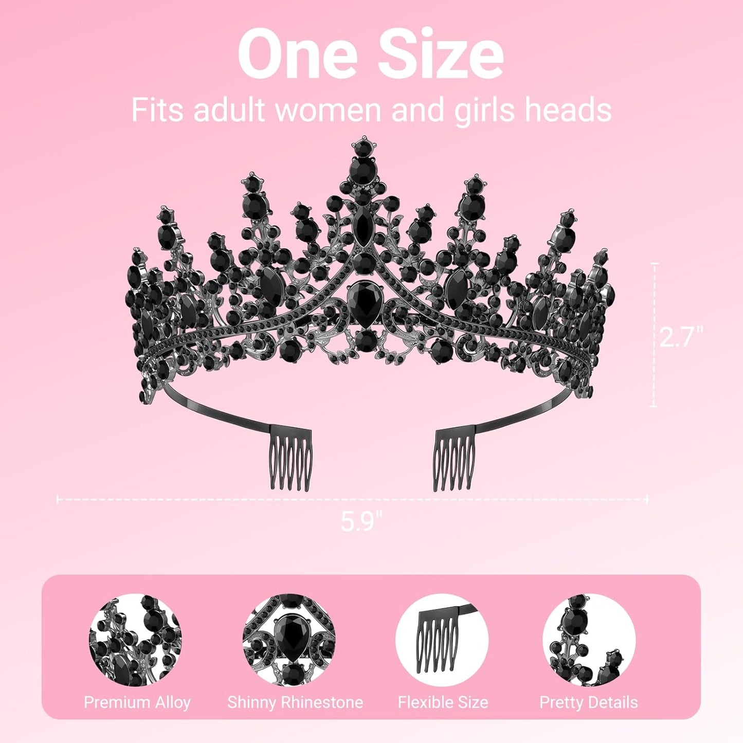 Birthday Tiara and Crown with Sash, Birthday Tiara for Women Party (Black)