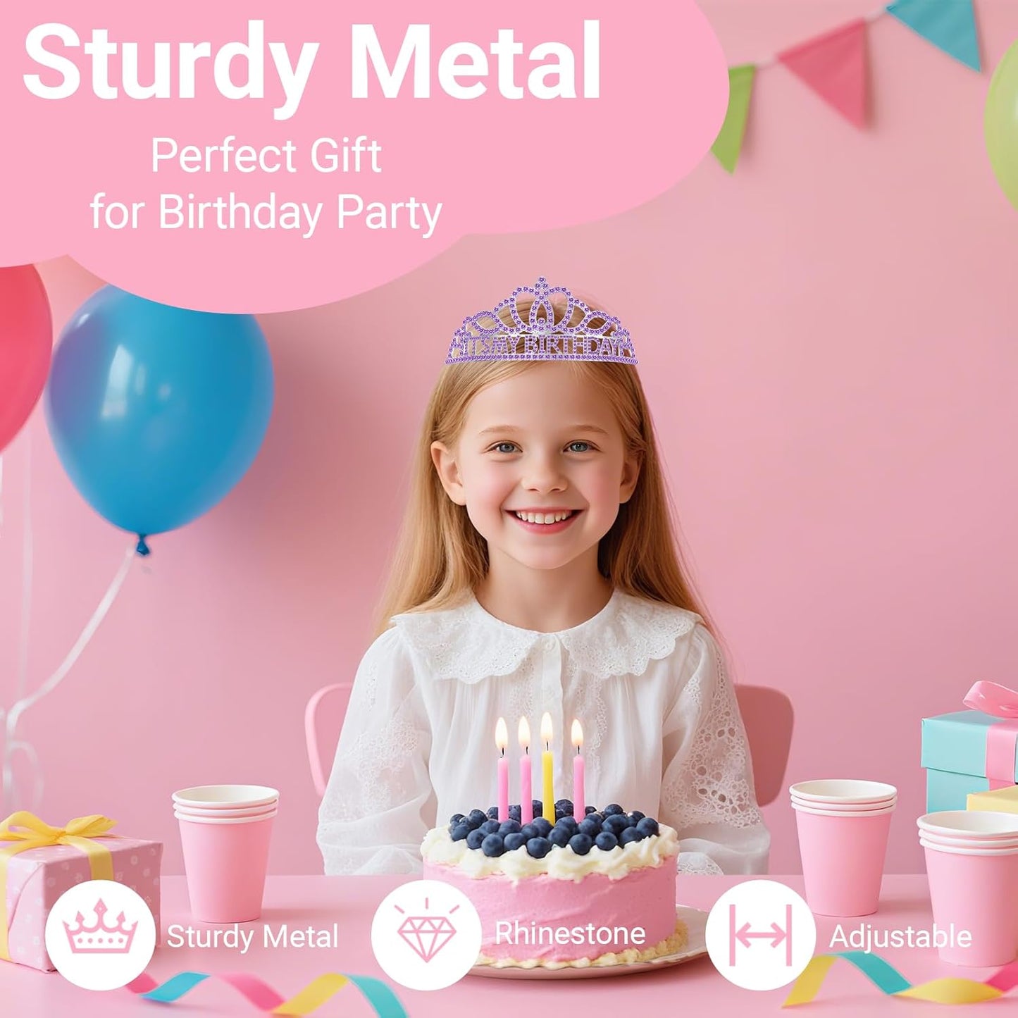 Birthday Tiara and Crown with Sash, Birthday Tiara for Women Party Purple