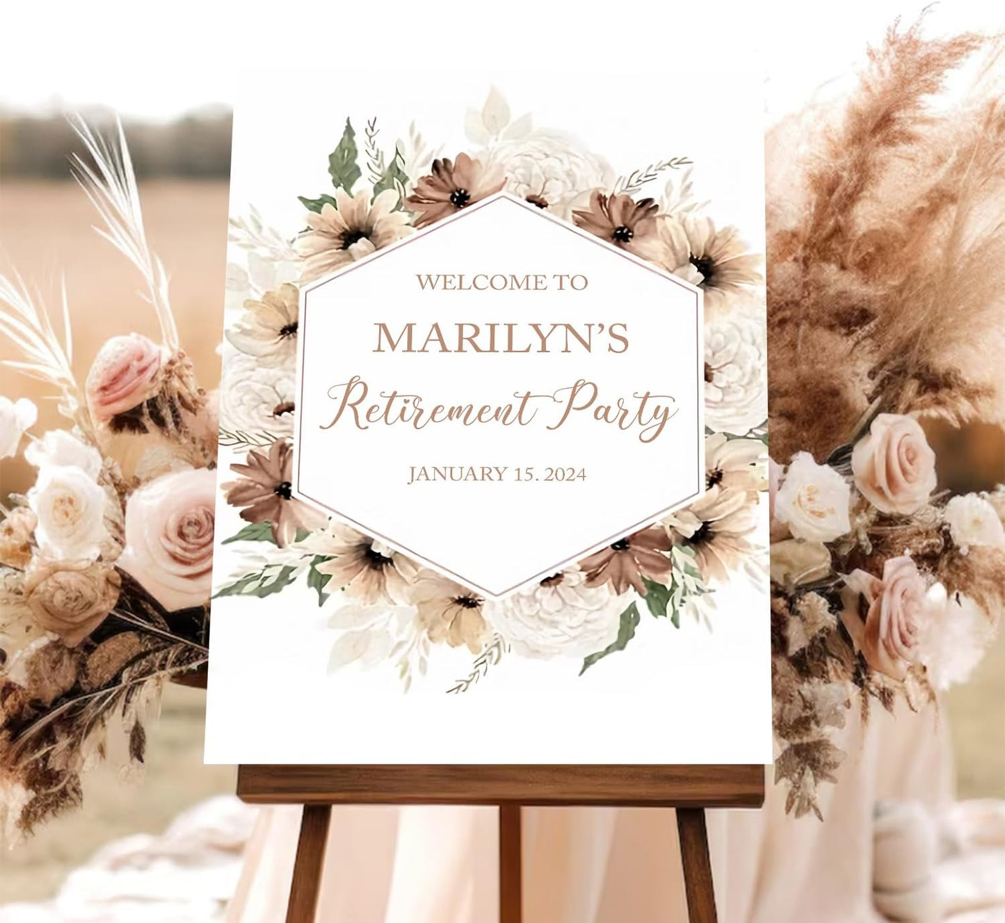 Boho Retirement Party Easel Sign - Elegant Bohemian Welcome Sign