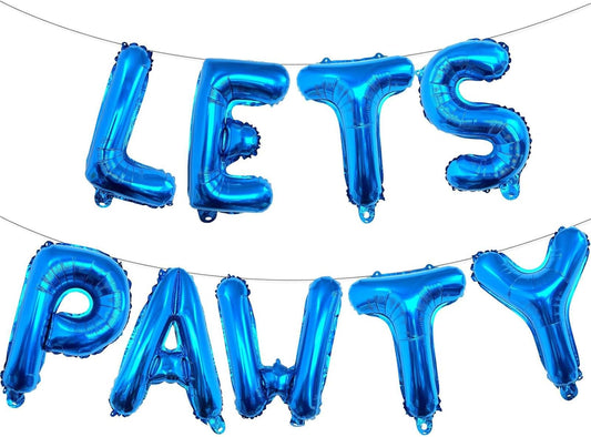 9 Pcs Lets Pawty Balloons Banner 16 Inch, Dog Cat Pet Birthday Letters Sign Lets Pawty Balloons Happy Birthday Banner for Pet Dog Cat Party Supplies Decorations (Blue)