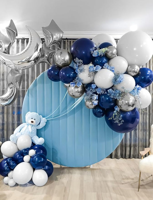 Navy Blue and Silver Balloons Garland Arch Kit,134 Pcs Graduation Balloons, White Navy Blue and Silver Balloons with Confetti Latex Balloons for Graduation, Birthday Baby Shower Wedding Decorations