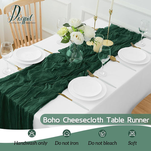 4Pack Emerald Green Table Runner 10FT Cheesecloth Table Runner 35x120Inch Long Boho Cheese Cloth Table Runners Rustic Gauze Table Runners for Party Wedding Bridal Shower Baby Shower Decorations