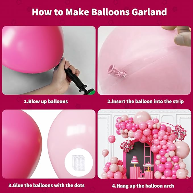 Pink Balloons Arch Kit,130pcs Hot Pink Balloon Garland,Different Sizes Light Latex Pink Balloons for Wedding,Bridal Shower,Birthday,Valentine's Day Party Decorations