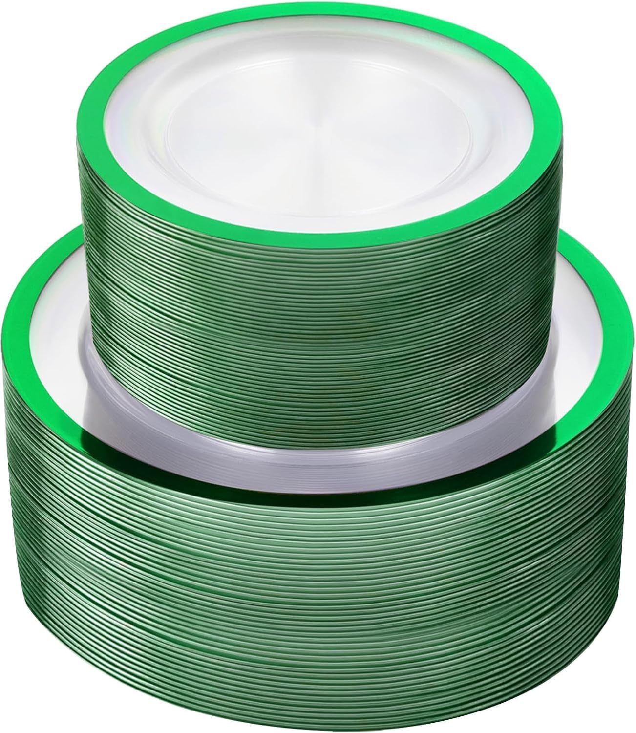 U-QE 120PCS Christmas Plates Disposable - Green Plastic Plates Disposable Heavy Duty- Holiday Plate Include 60 10” Dinner and 60 7” Dessert Platos, Perfect for Christmas, Party, Wedding