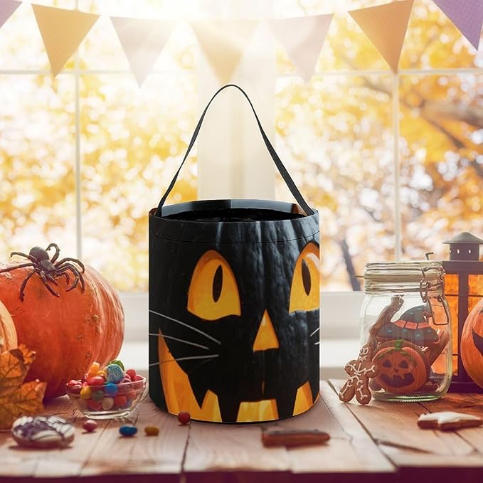 Halloween Candy Bucket - Halloween Black Cat Pumpkin Trick Or Treat Candy Bag, Gift Bag for Party Favor Supplies