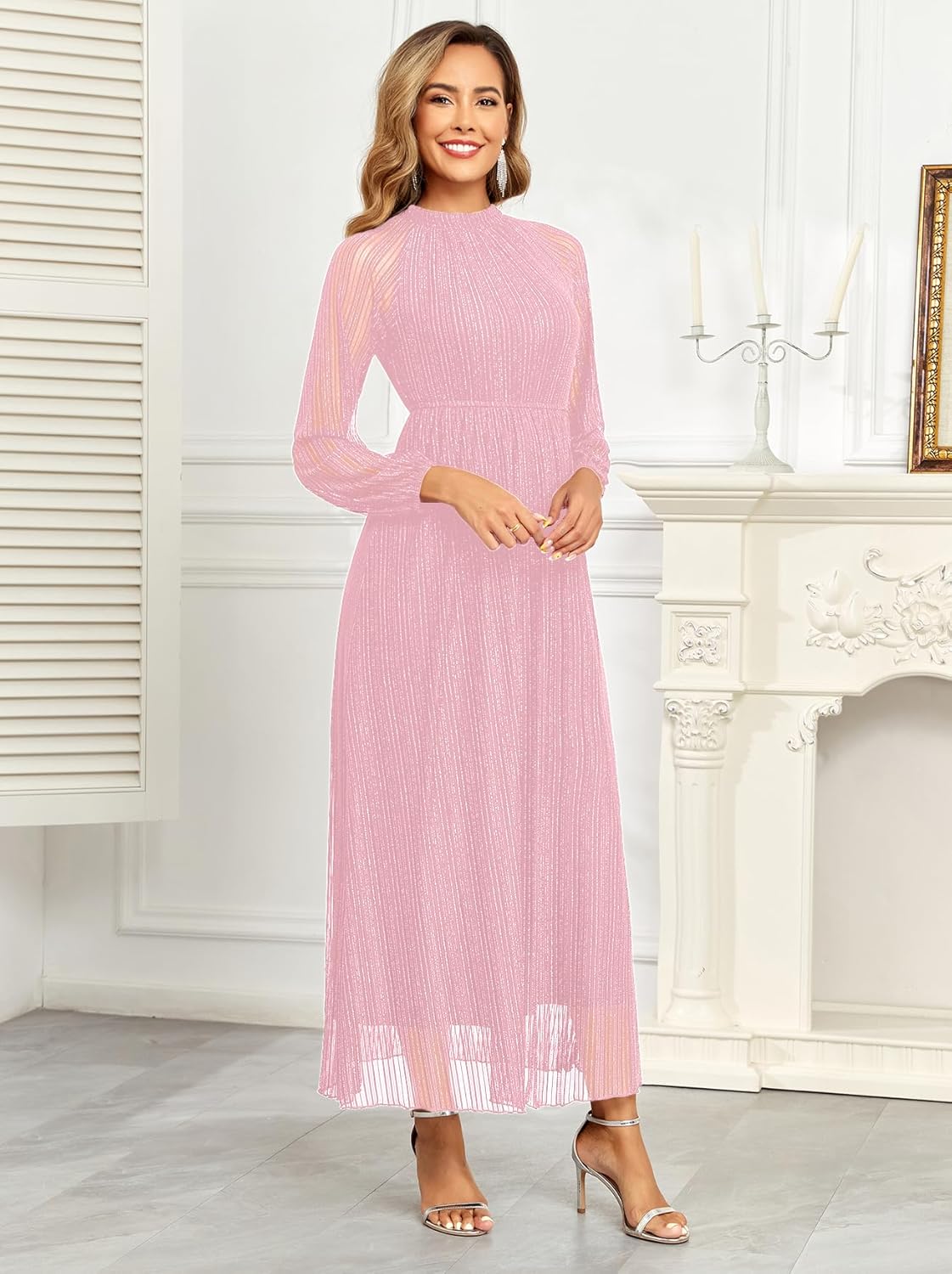 Maternity Sparkly Mesh Dress Halter Neck Sleeveless A Line Pregnancy Dresses Semi Formal Baby Shower Photoshoot