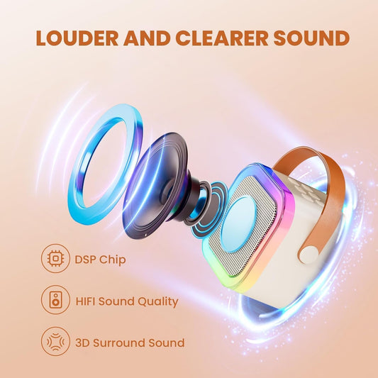 Mini Karaoke Machine for Kids, 2025 TOP Toys Christmas Birthday Gifts Ideas for Girls Ages 4, 5, 6, 7, 8, 9, 10, 12+ Years Old, Portable MP3 Player with 2 Wireless Mics for Party