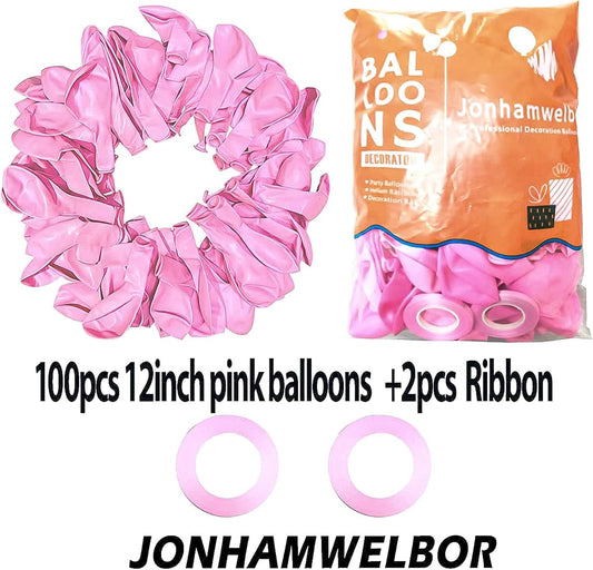 Jonhamwelbor Pink Balloons 12 Inch 100 Pack Light Pastel Pink Latex Party Balloons Wedding Girl Sweet Birthday Bride Baby Shower Party Decorations