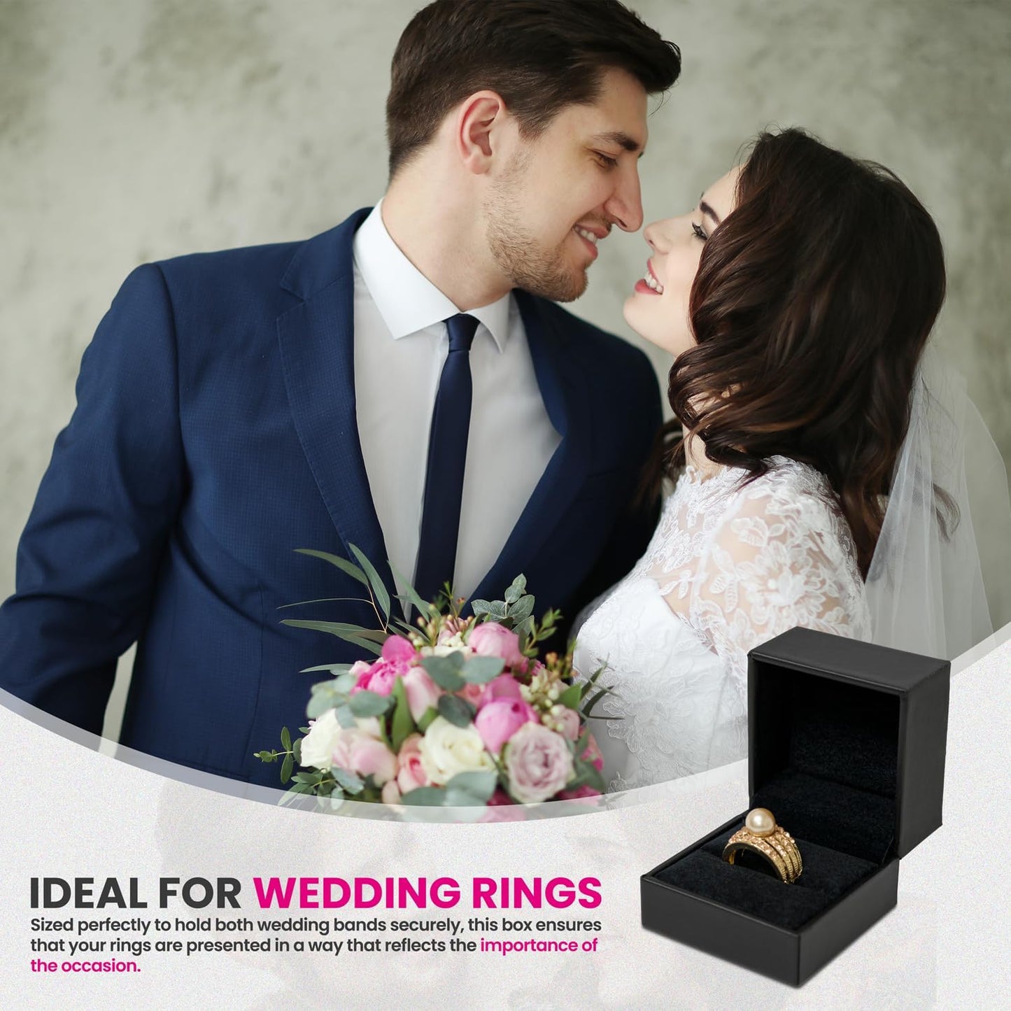 Novel Box Black Jewelry Box for Rings 2.37x2.37x1.87 Inches - Slot Ring Gift Box for Proposal Wedding Engagement - Faux Leatherette Jewelry Display Box - Gift Presentation Boxes for Rings