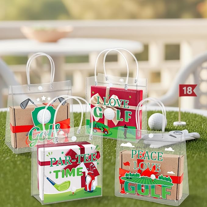 H1vojoxo Golf Party Gift Bags - 24PCS Golf Clear PVC Gift Bags with Handle Bulk Reusable Masters Themed Party Goodie Bag Portable Sports Ball Candy Treat Bag for Birthday Party Decorations Supplies