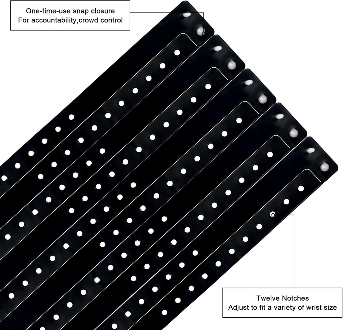 Black Plastic Wristbands-500 Pack Colored Identification Wristbands for Events, Waterproof Lightweight Security Vinyl Wristbands for Party Concert Club Festival Entrance Admission