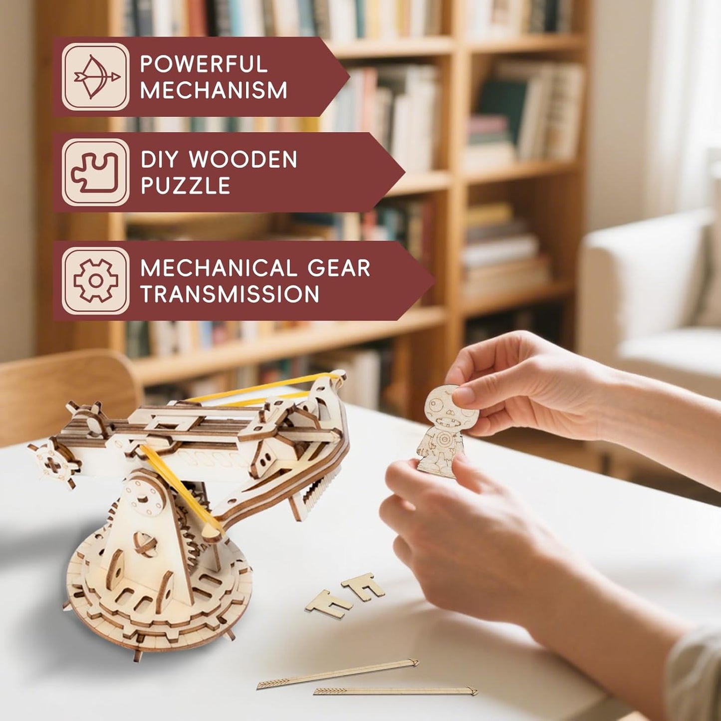 3D Wooden Puzzles for Adults,Wood Ballista Model Building Kit,Assembling Catapult Gifts for Boys and Girls,Best Educational Christmas Birthday Day Gift for Friends (Wooden Ballista)