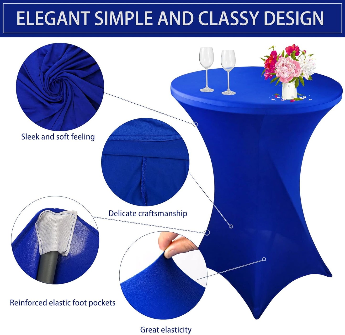 6 Pack Cocktail Spandex Tablecloth 32"x43" Royal Blue Stretch Square Corners Cocktail Table Cover Fitted High Top Round Table for Bar Wedding Birthday Party Banquet