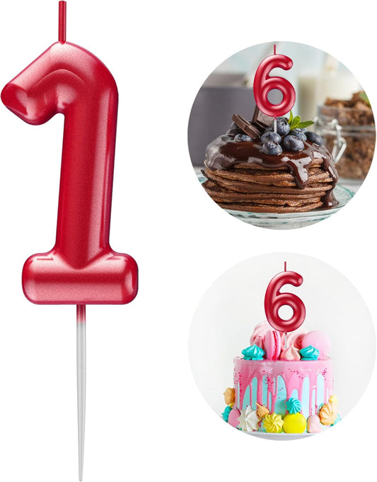 Red Number 1 Candle Happy Birthday 3D Number Candles for Birthday Cake Party Decoration Wedding Anniversary Celebration Supplies